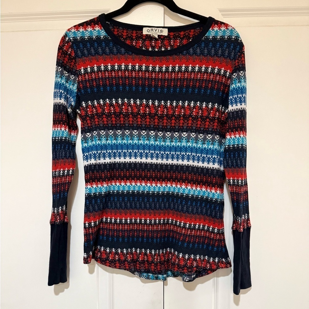 Orvis Women's Multicolor Striped thermal Long Sleeve Tee sz L